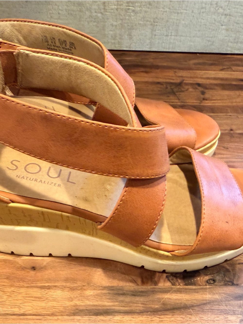 Soul by Naturalizer Cognac Leather Platform Sandals with Back Zip - Picture 5 of 6